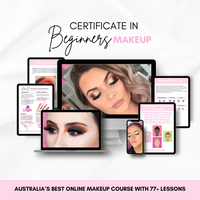 Certificate in Beauty School Basics featuring online makeup courses and lessons on various devices.