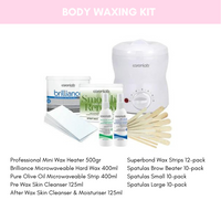 Body Waxing Kit including heater, hard wax, skin cleansers, and applicators for Professional Beauty Services.