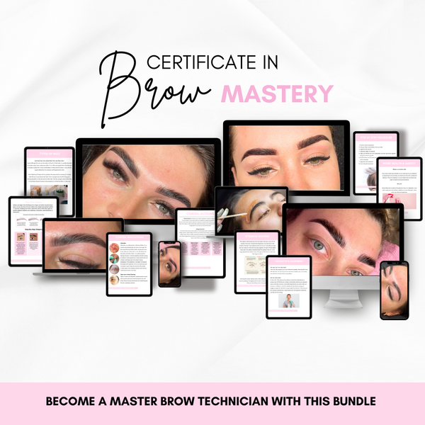 Certificate in Brow Mastery online course bundle featuring various beauty tutorials and guides.