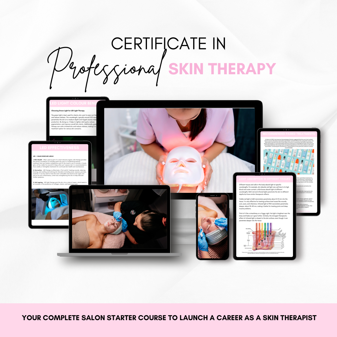 Image showcasing the Professional Skin Therapy Salon Starter Bundle with course materials and treatments in action.