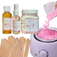 Learn Eyebrow Waxing products including pre-wax cleanser, after-wax oil, professional hard wax, and applicator sticks.
