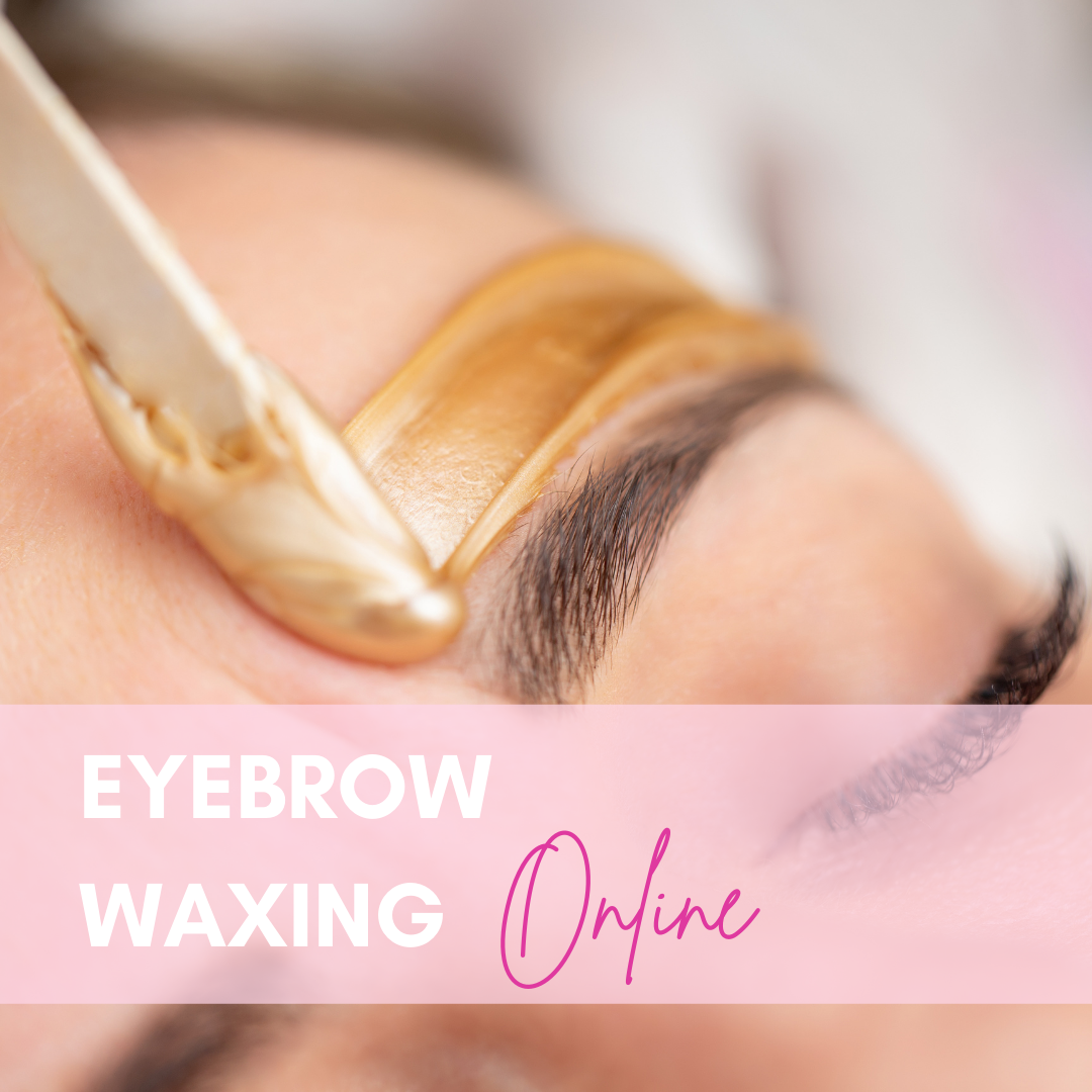 Learn Eyebrow Waxing with our online course, featuring a close-up of eyebrow waxing in progress.